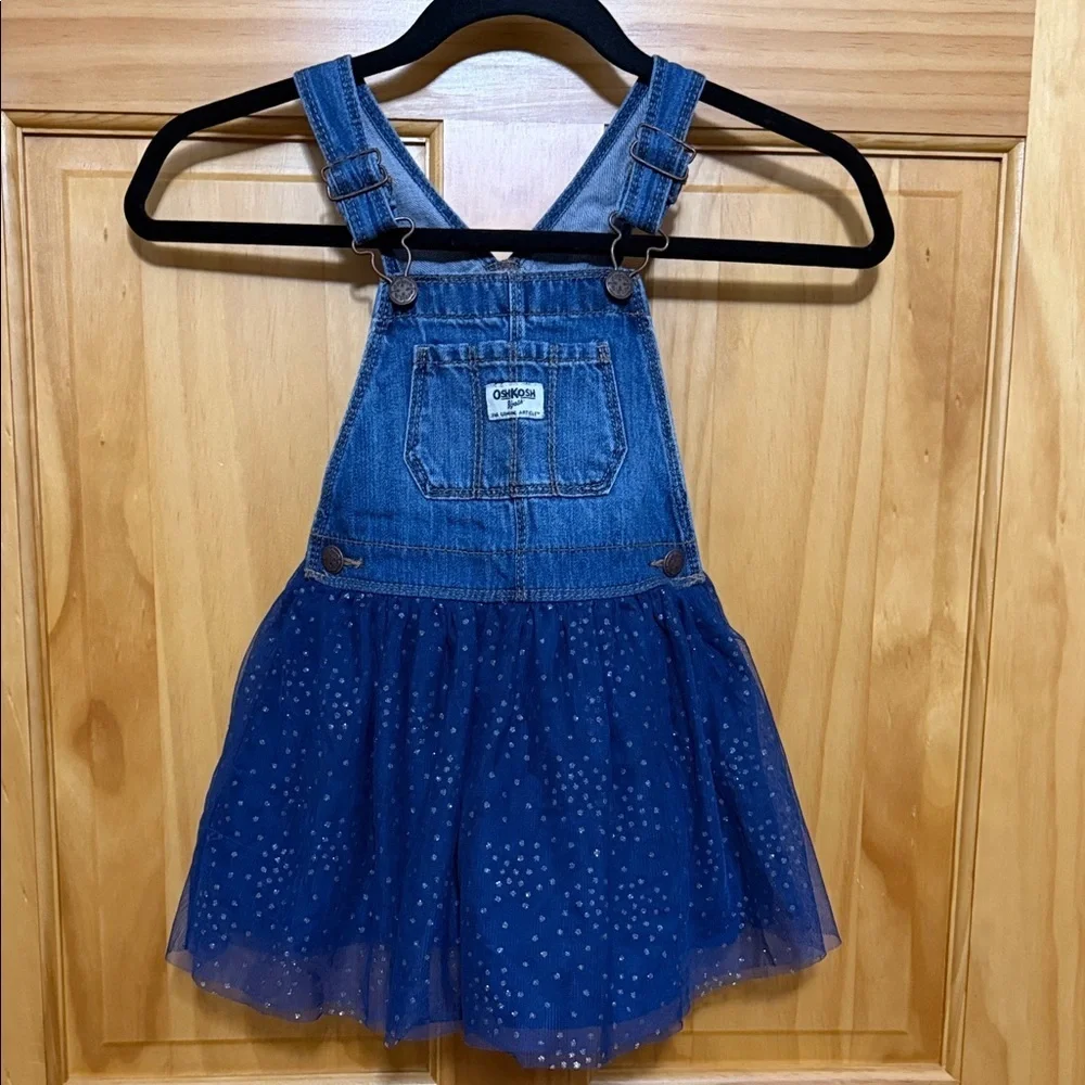 OshKosh B'gosh Blue Denim Skirtall with Tulle & Glitter Sparkles, Size 4T